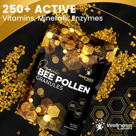 Granules de pollen d'abeille bio WELLNESS LABSRX, étiquette et informations nutritionnelles