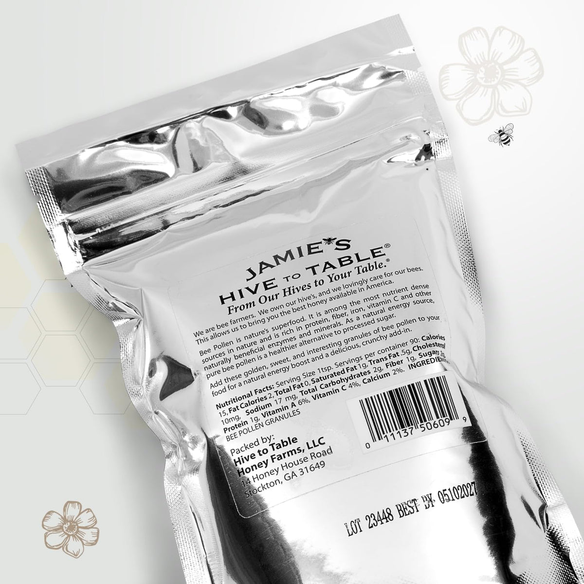 Granulés de pollen d'abeille brut 290g sur une cuillère