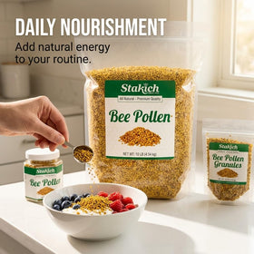 Granules de pollen d'abeille Stakich en vue de côté