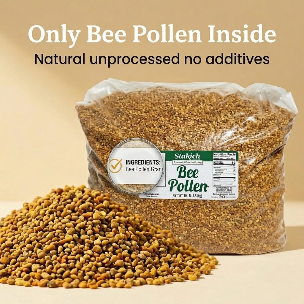 Granules de pollen d'abeille Stakich sur des céréales
