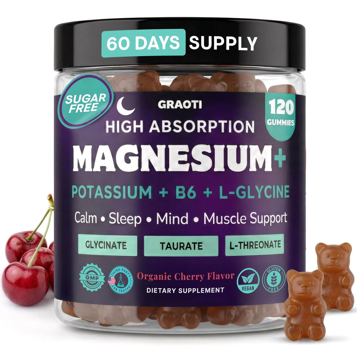 GRAOTI gummies de magnésium 1000 mg saveur cerise vue de face