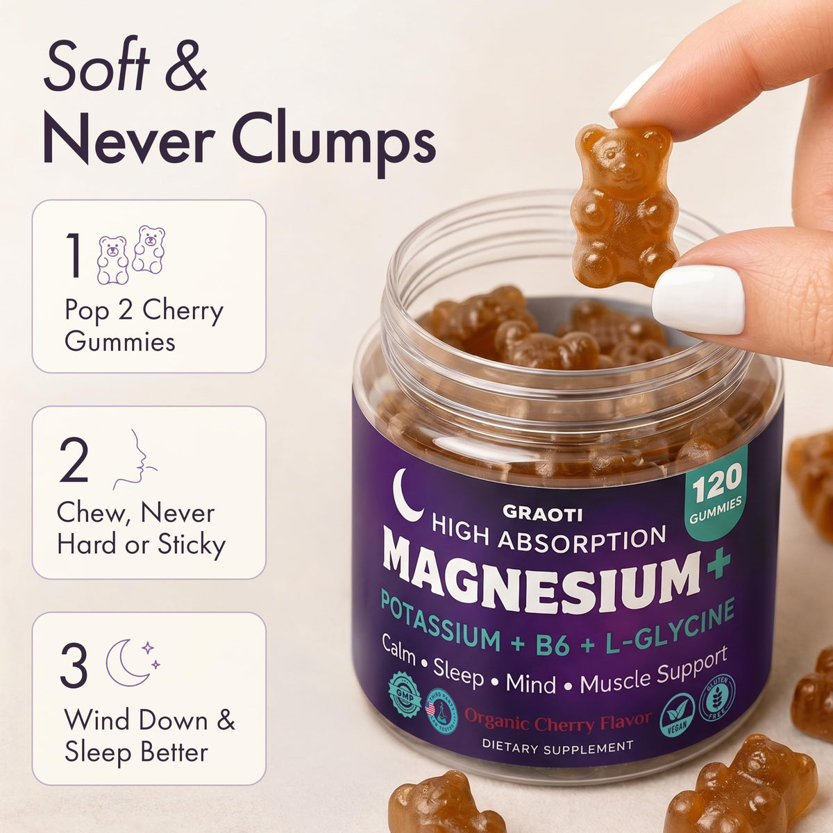 GRAOTI gummies de magnésium avec étiquette et ingrédients