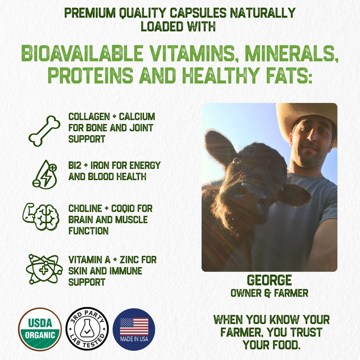 Grassfat Complément Alimentaire 100% Viande de Bœuf Bio, étiquette détaillant les ingrédients