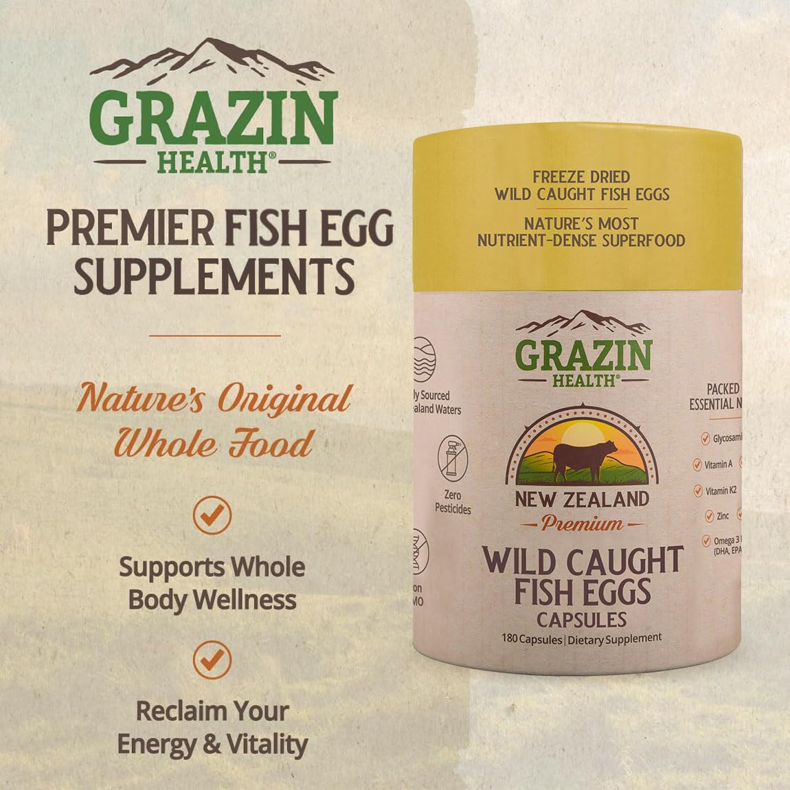 GRAZIN HEALTH Capsules d'Œufs de Poisson 2400mg - prise de capsules