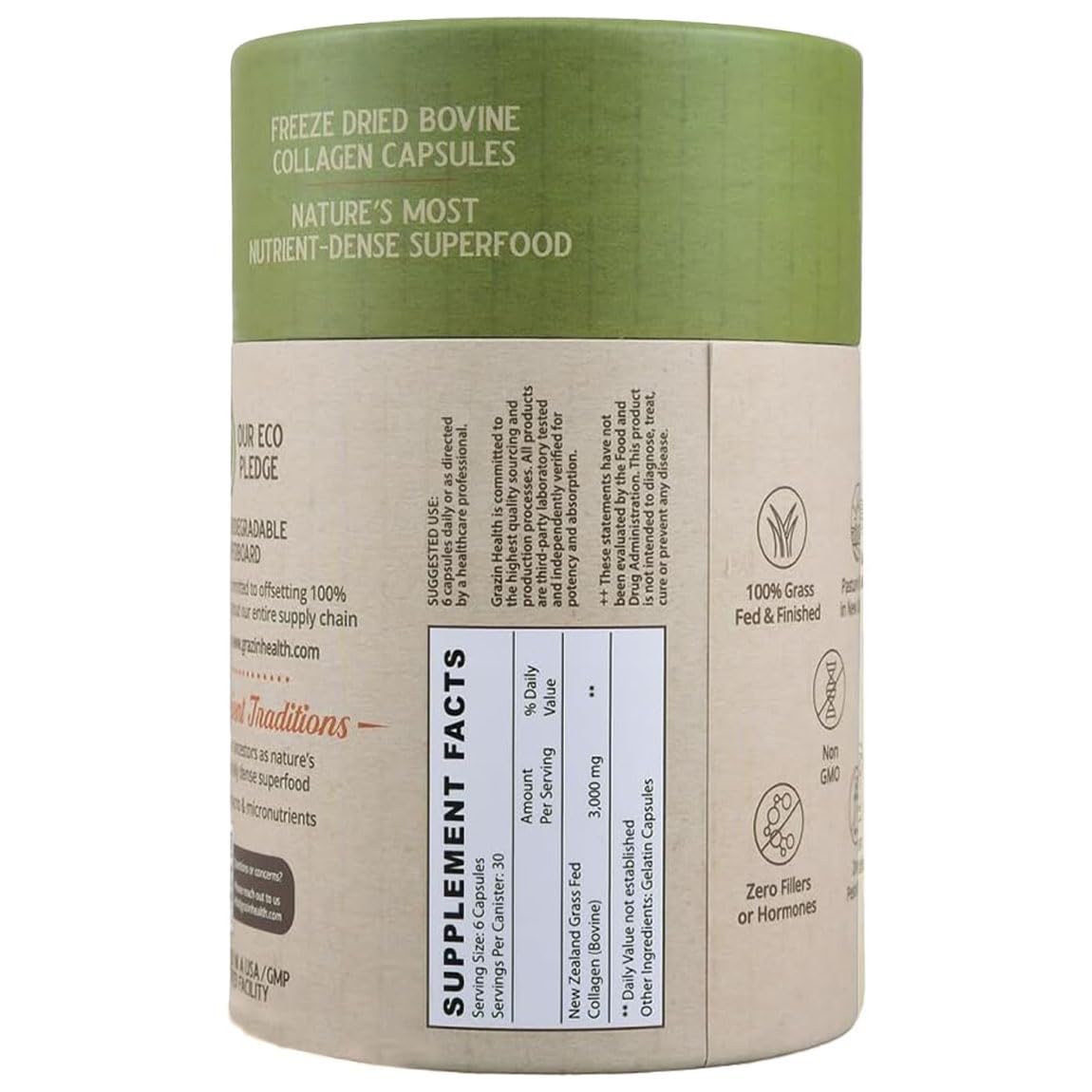 GRAZIN HEALTH Capsules de Collagène Bovin 3000mg avec des ingrédients naturels