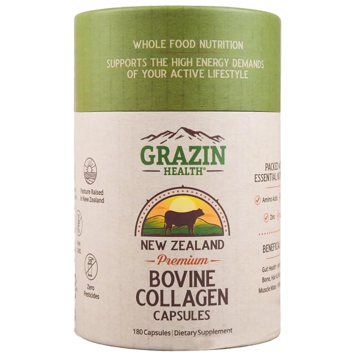 GRAZIN HEALTH Capsules de Collagène Bovin 3000mg en bouteille