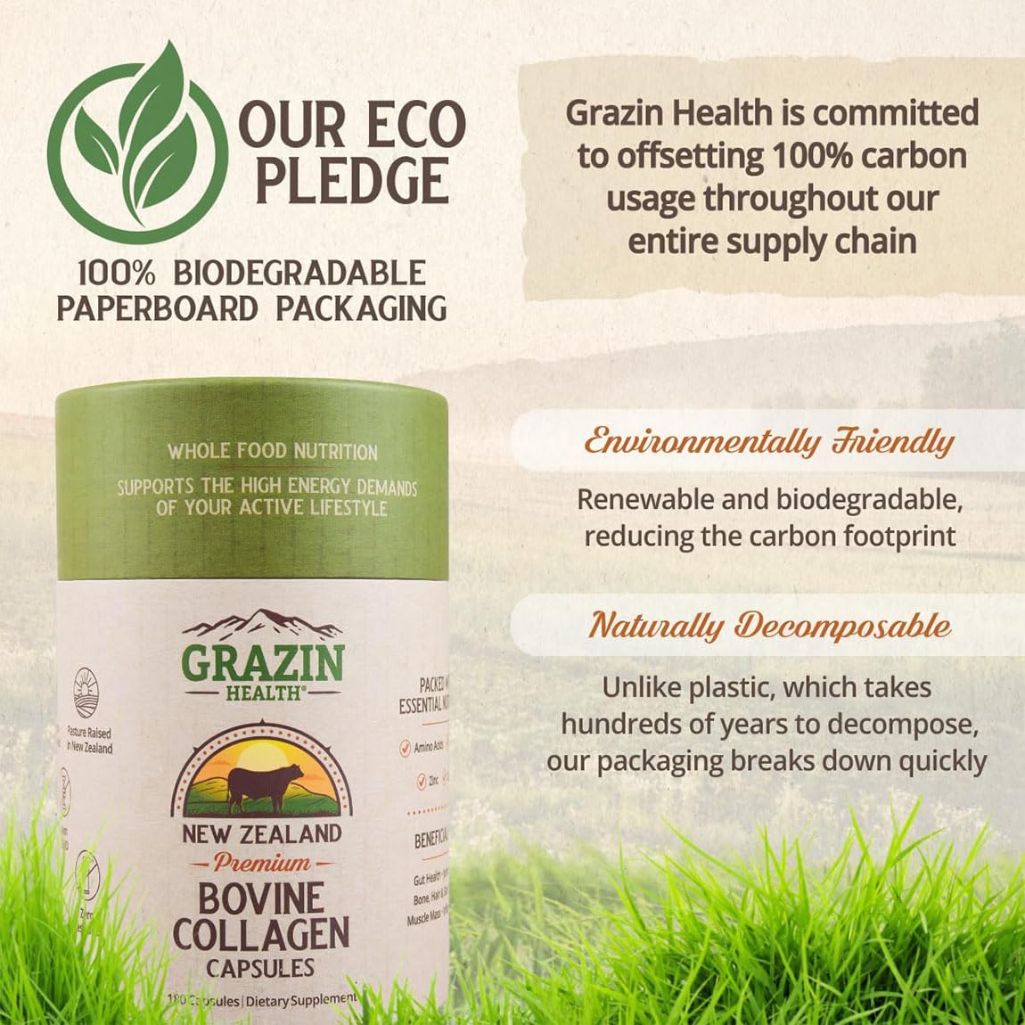 GRAZIN HEALTH Capsules de Collagène Bovin 3000mg près de la main