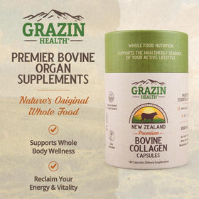 GRAZIN HEALTH Capsules de Collagène Bovin 3000mg sur fond blanc