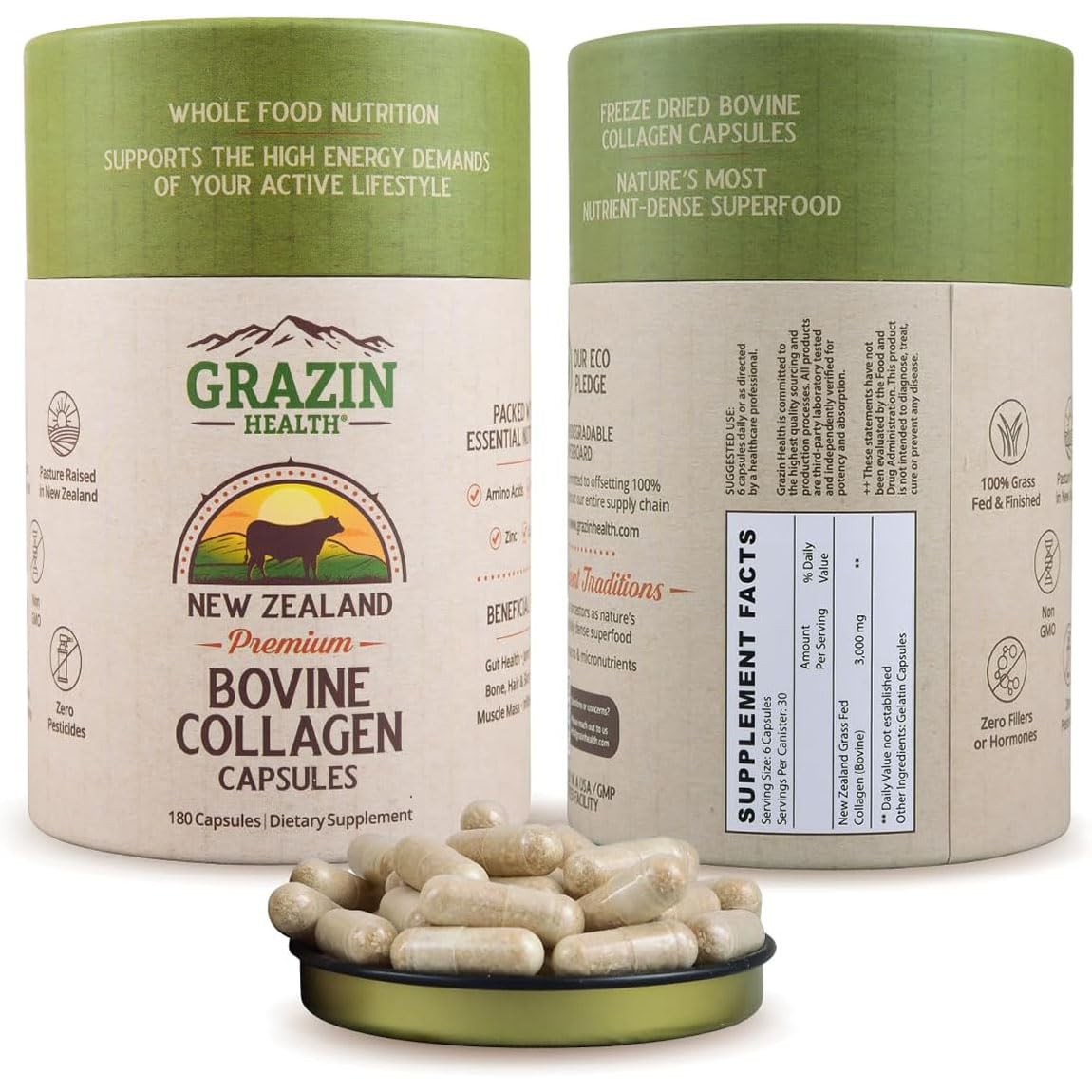 GRAZIN HEALTH Capsules de Collagène Bovin 3000mg vue de face