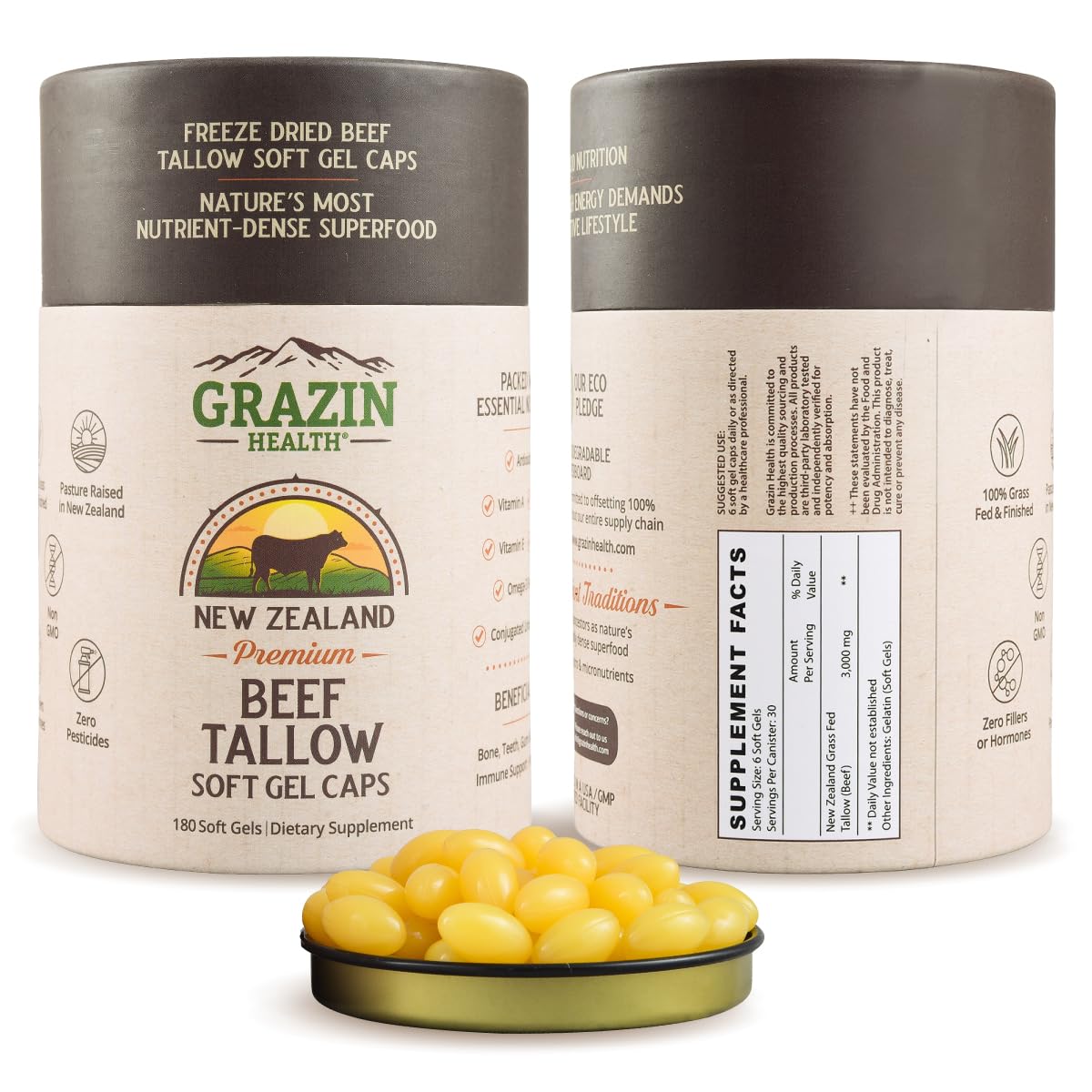 GRAZIN HEALTH Capsules de Suif de Bœuf 3000mg flacon avant