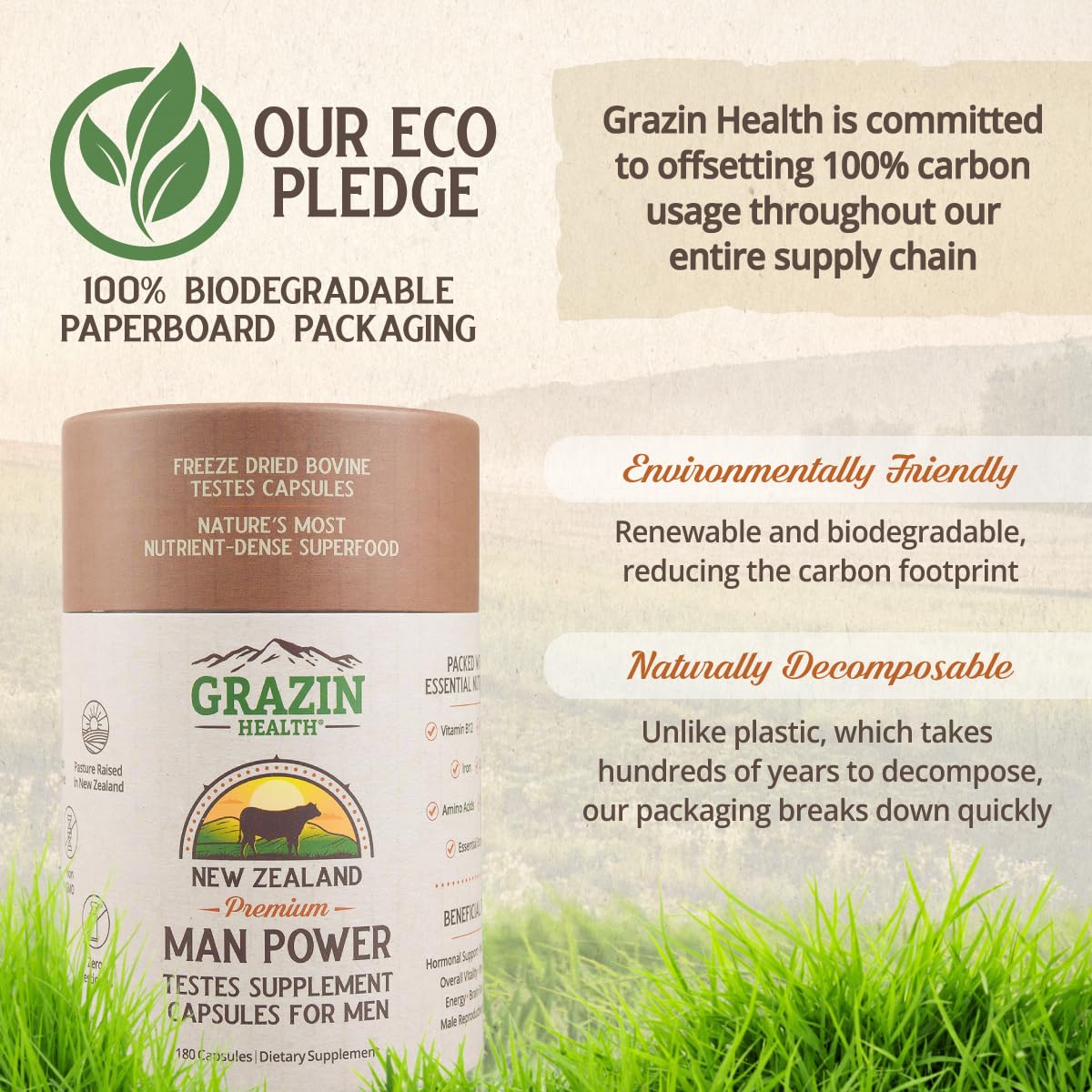 GRAZIN HEALTH capsules de testicules de boeuf avec étiquette