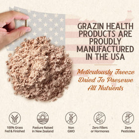 GRAZIN HEALTH Complexe d'Organes Bovin 3000mg - capsules sur une table en bois