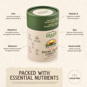 GRAZIN HEALTH Complexe d'Organes Bovin 3000mg - perspective arrière de l'emballage