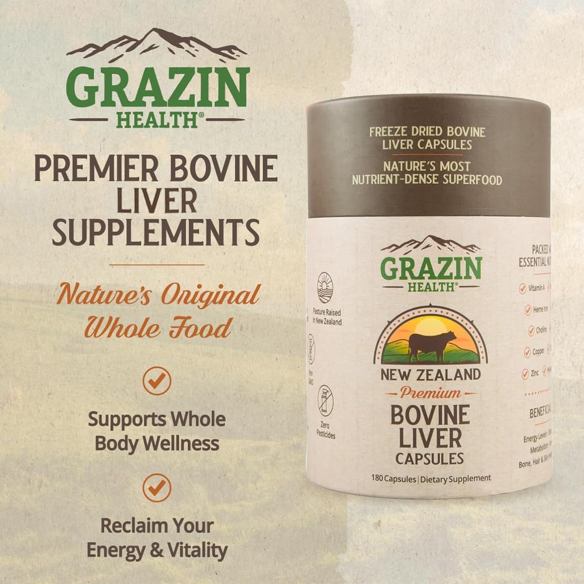 GRAZIN HEALTH Foie de Boeuf 3000mg emballage avec informations
