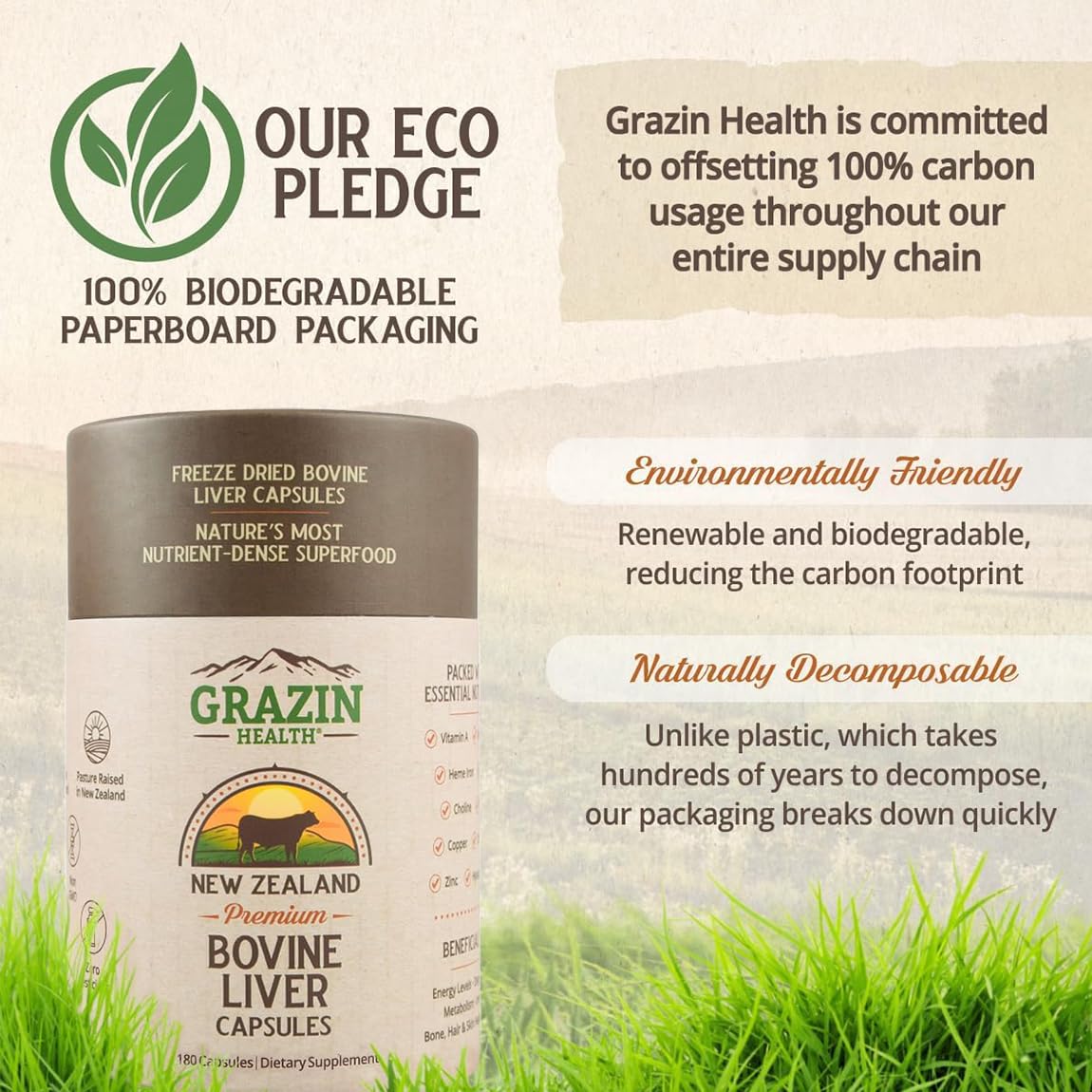 GRAZIN HEALTH Foie de Boeuf 3000mg gélules avec un verre d'eau