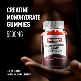 GREABBY Gummies de Créatine Monohydrate 5g, bouteille ouverte avec gummies