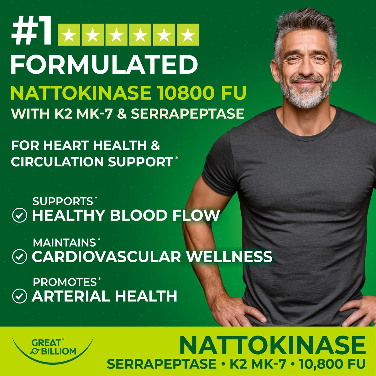 GREAT BILLIOM Nattokinase 10800 FU, 90 capsules, vue de face