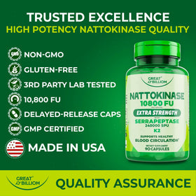 GREAT BILLIOM Nattokinase 10800 FU, avec une cuillère de capsules