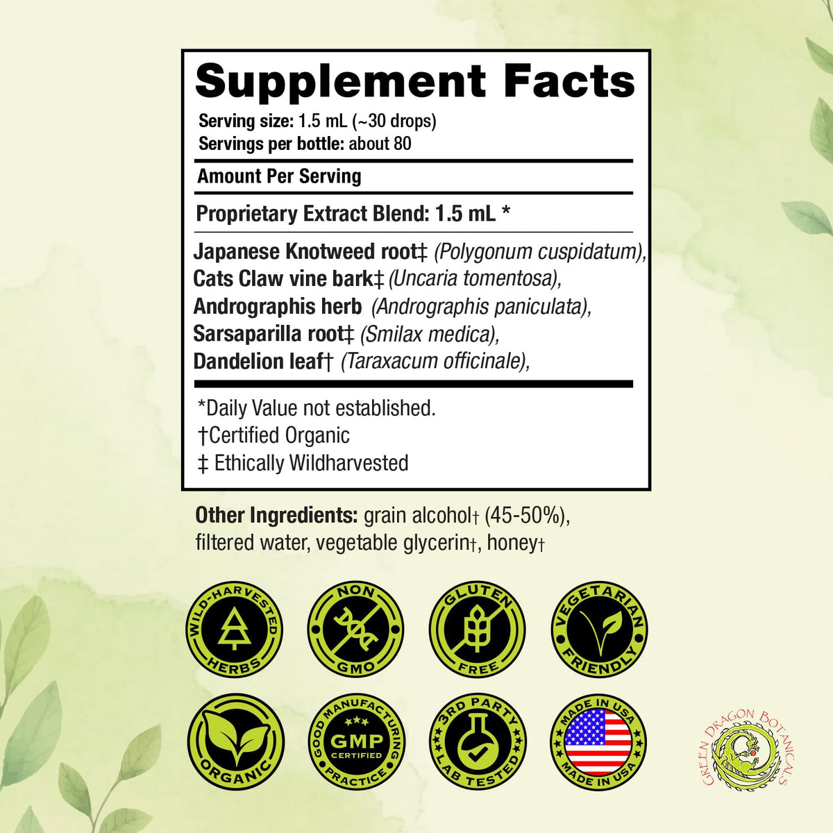 Green Dragon Botanicals LB CORE Protocol Tincture 4 oz avec ingrédients naturels