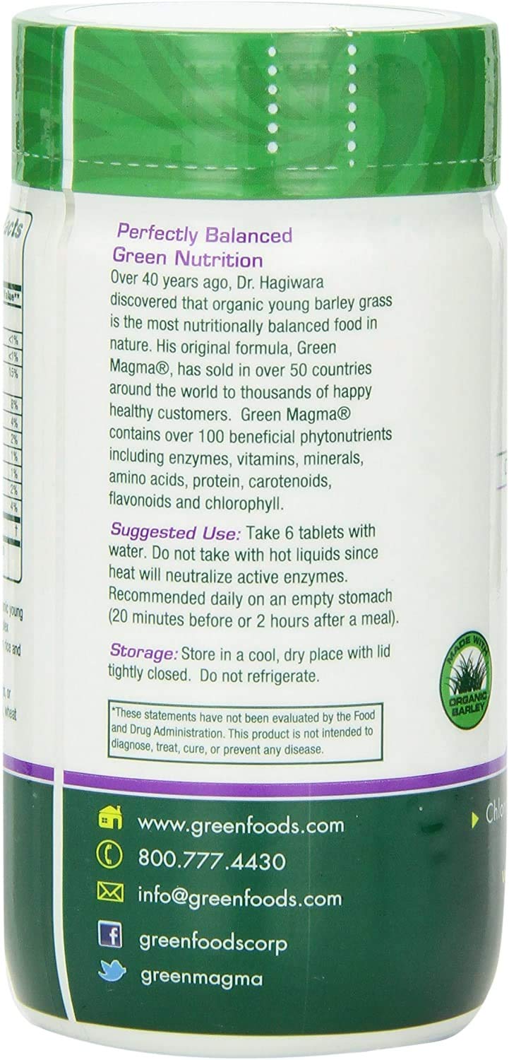 Green Foods Green Magma 500 comprimés sur une table