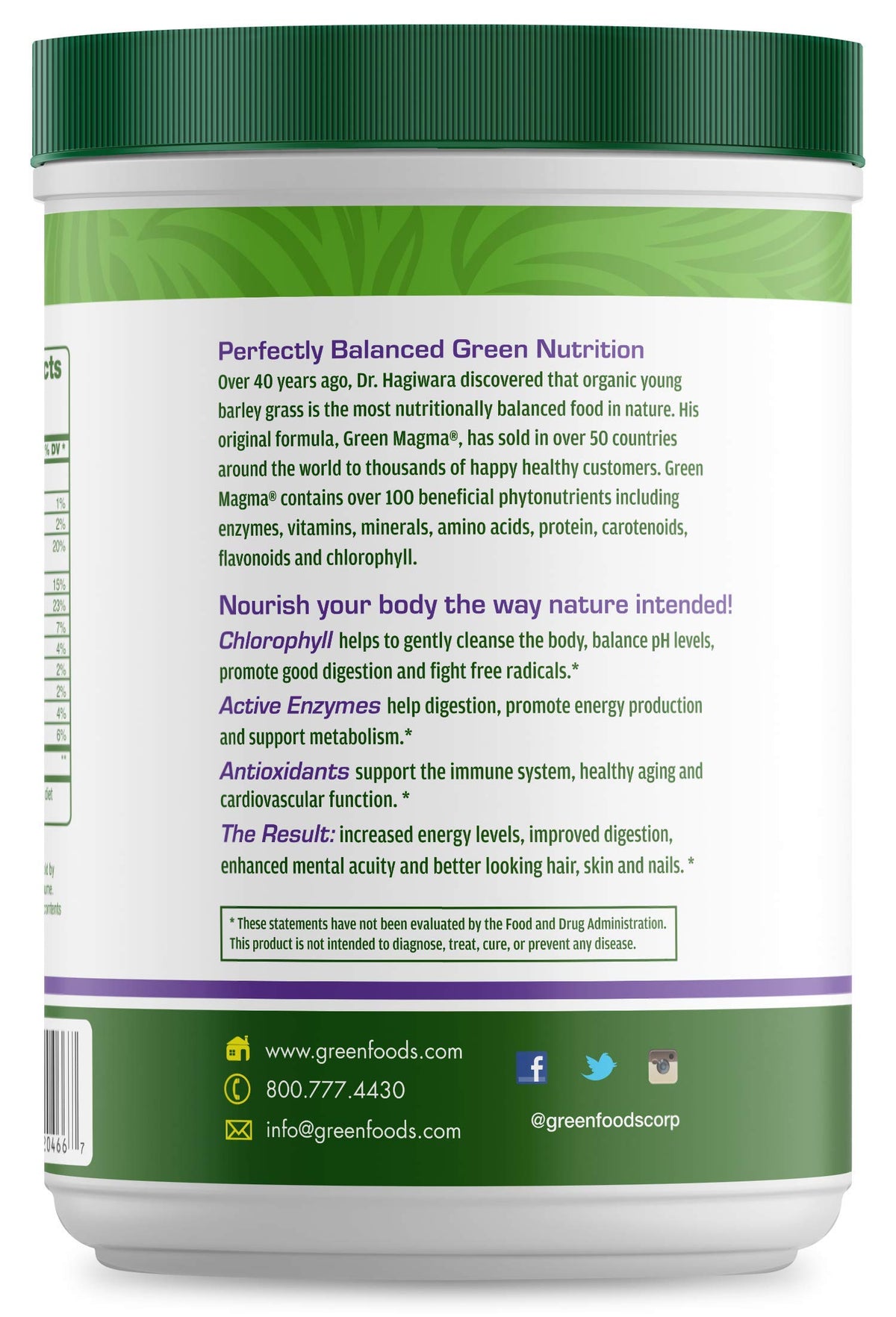 Green Foods Green Magma emballage et contenu