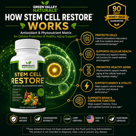 GREEN VALLEY NATURALS Stem Cell Restore - capsules végétariennes sur fond blanc
