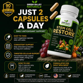 GREEN VALLEY NATURALS Stem Cell Restore - flacon ouvert avec capsules