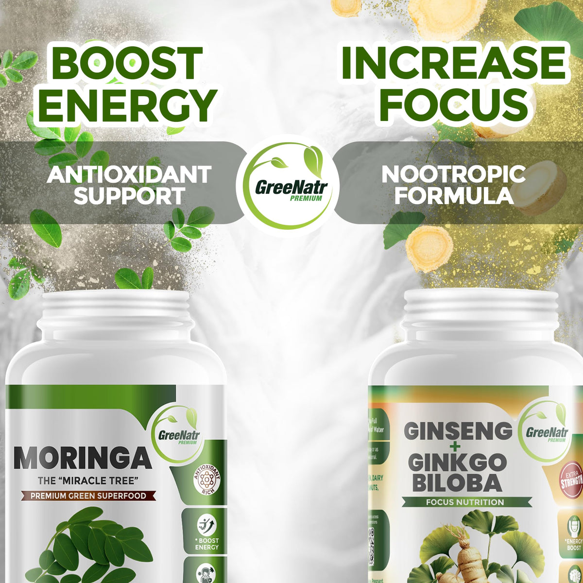 GreeNatr Ginkgo Biloba capsules avec Moringa en format de gélules