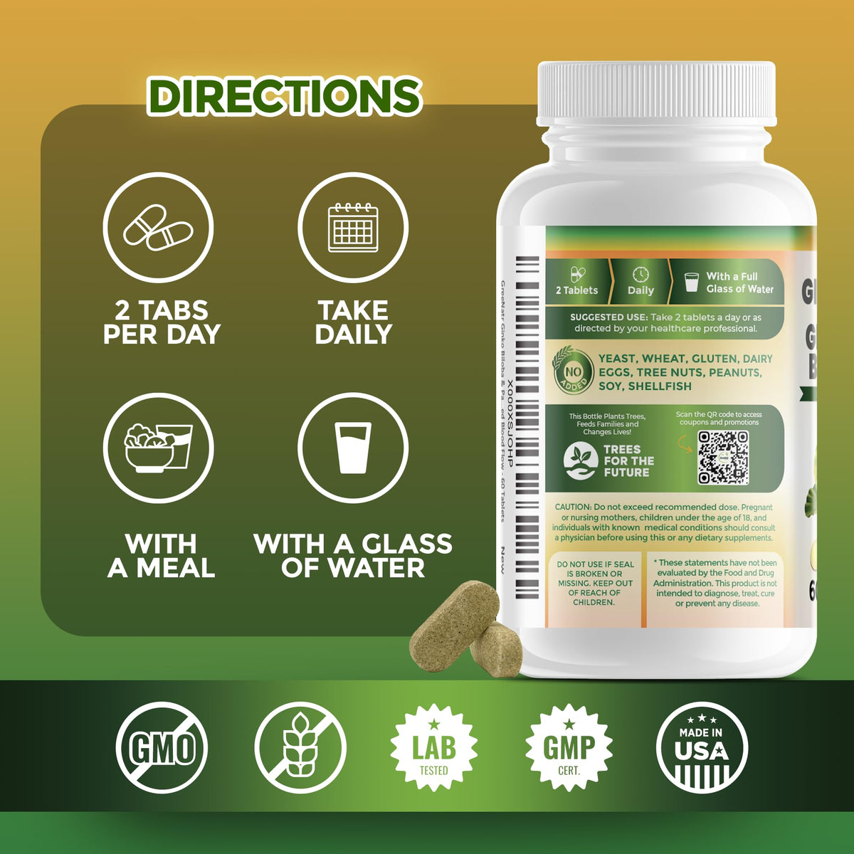 GreeNatr Ginkgo Biloba et Ginseng Panax capsules avec ingrédients listés