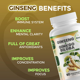 GreeNatr Ginkgo Biloba et Ginseng Panax capsules dans un environnement naturel