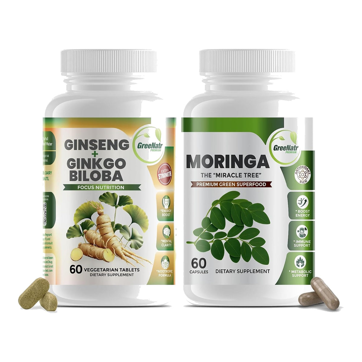 GreeNatr Ginkgo Biloba et Ginseng Panax capsules en bouteille