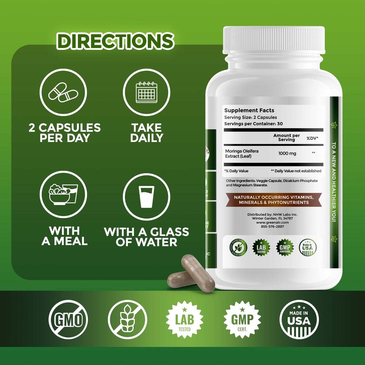 GreeNatr Ginkgo Biloba et Ginseng Panax capsules sur fond blanc