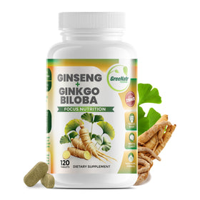 GreeNatr Ginkgo Biloba et Ginseng Rouge 120 Tablettes, vue de face