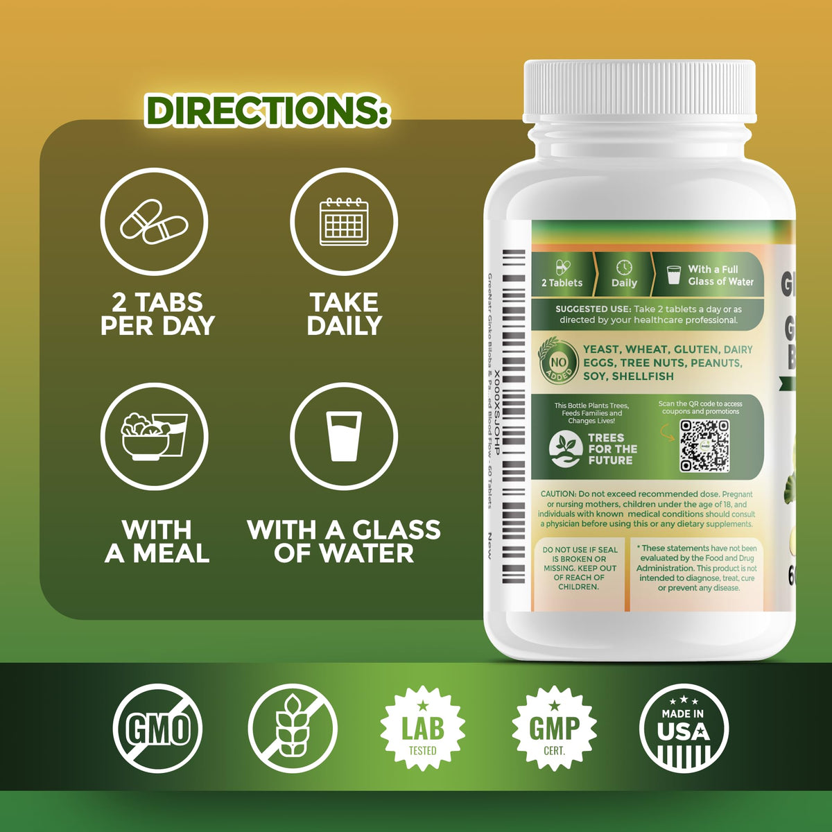 GreeNatr Ginkgo Biloba et Ginseng Rouge 91g avec verre d'eau