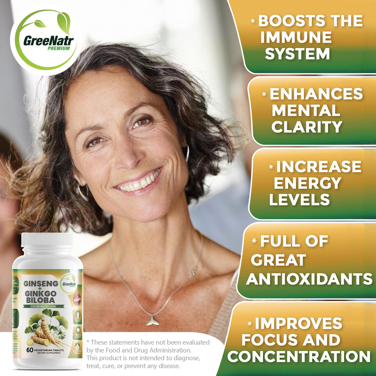 GreeNatr Ginkgo Biloba & Ginseng Rouge 771g en boîte