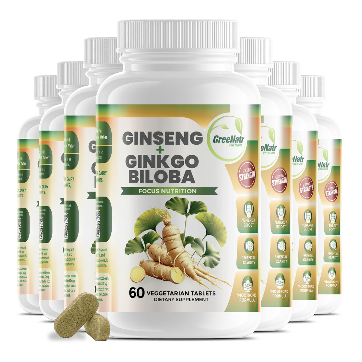 GreeNatr Ginkgo Biloba & Ginseng Rouge 771g vue de face