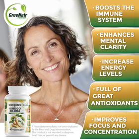 GreeNatr Ginkgo Biloba & Ginseng Rouge comprimés avec un fond naturel