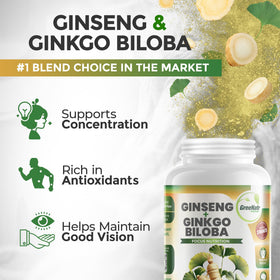 GreeNatr Ginkgo Biloba & Panax Ginseng 591g comprimés sur une table