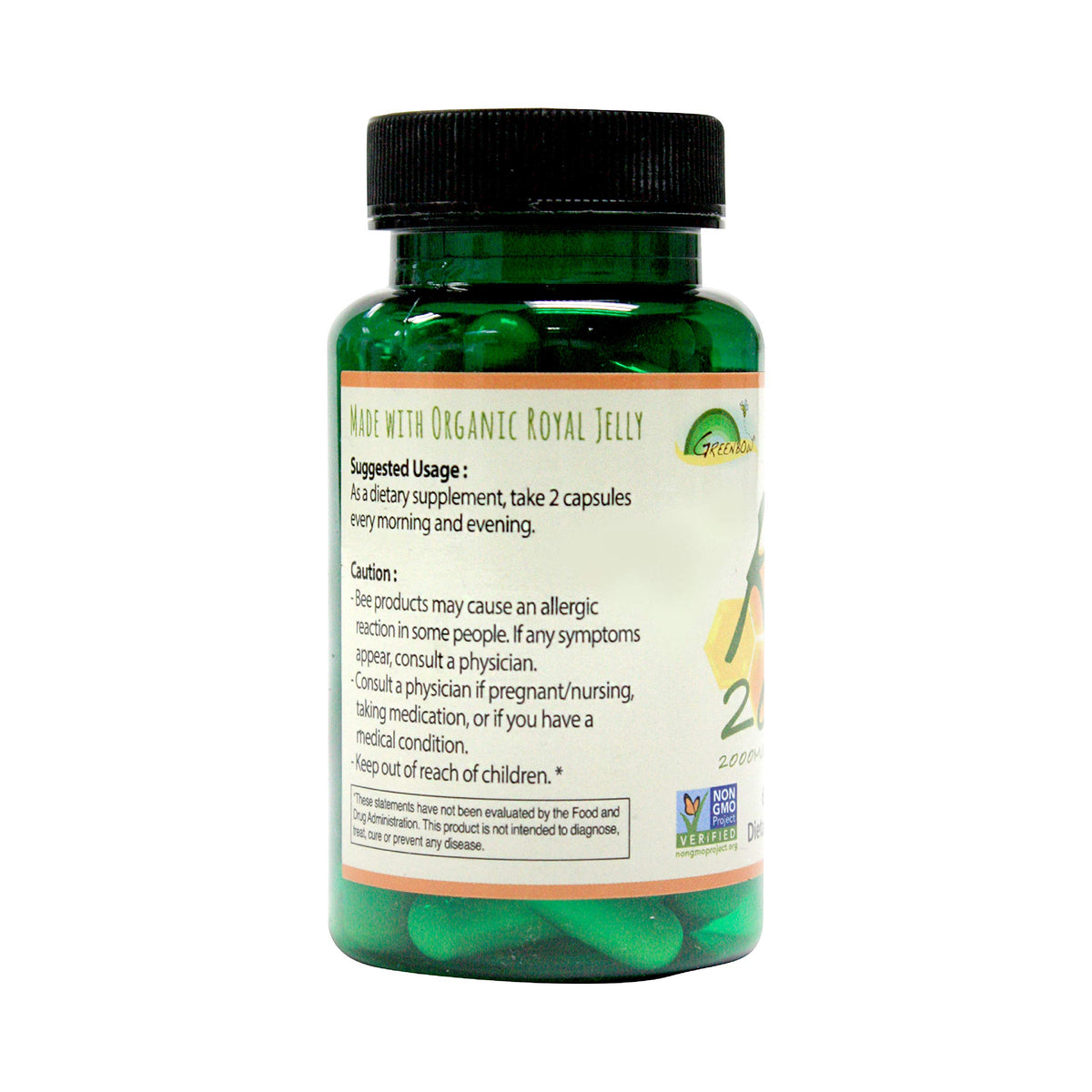 Greenbow gelée royale 2000mg capsules avec étiquette