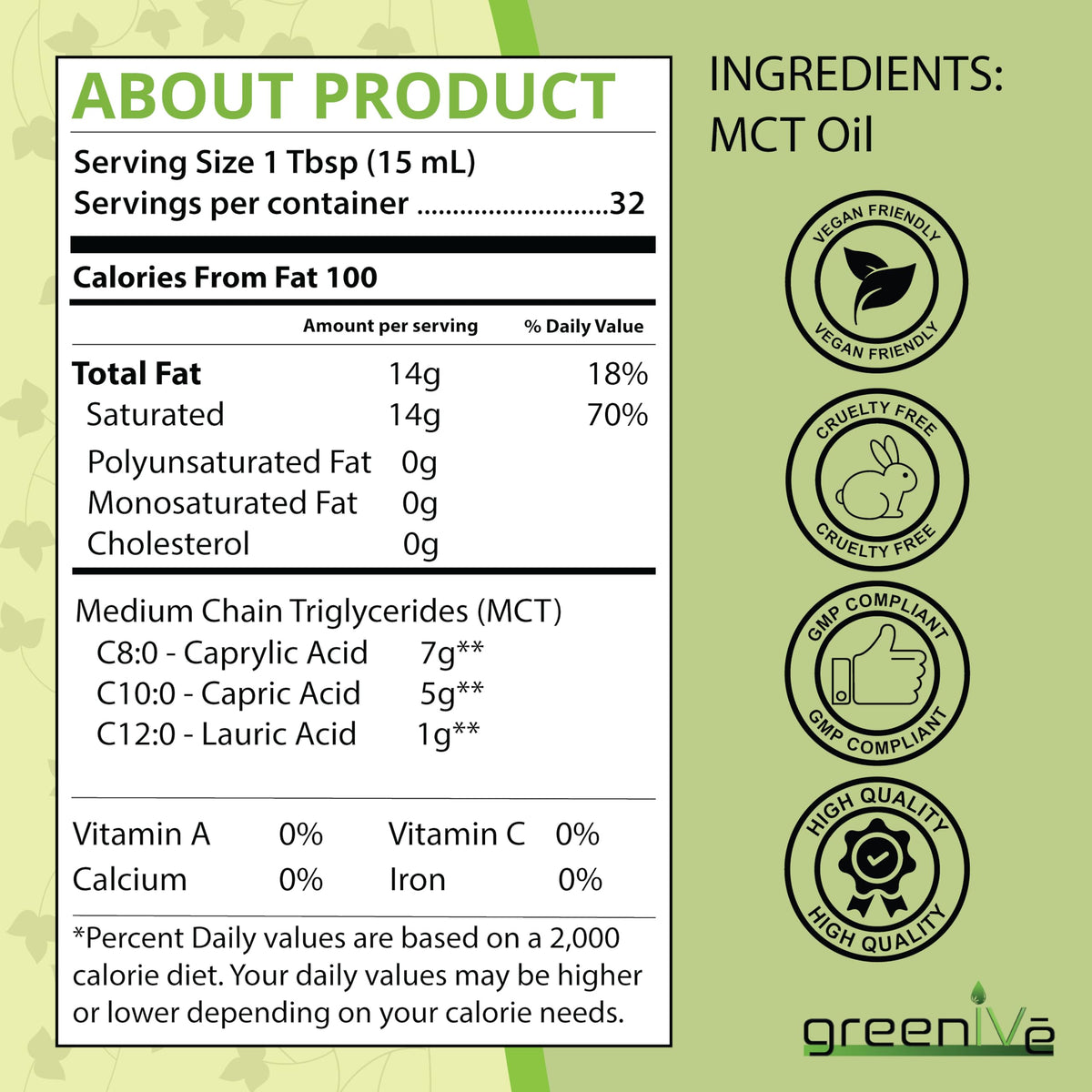 GreenIVe Huile MCT 100% pure C8 C10 versée dans un saladier