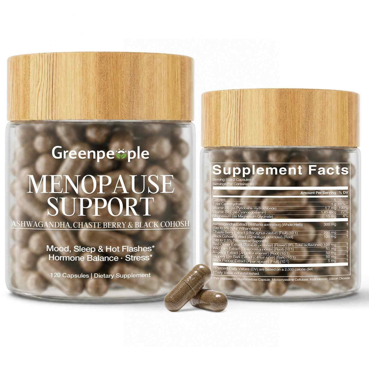 GREENPEOPLE Compléments Alimentaires Ménopause 120 Capsules Végétales - Vue de face
