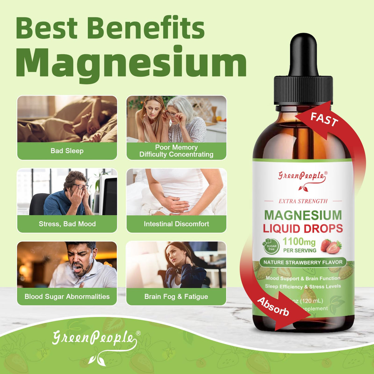 GREENPEOPLE Magnésium Liquide 17-en-1 posé sur une table