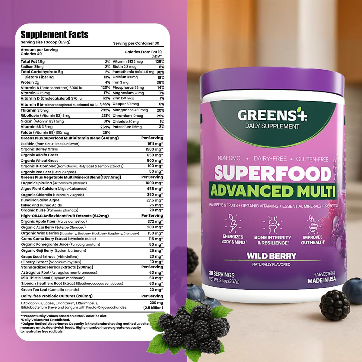 Greens+ Advanced Multi Wild Berry Poudre Superaliment 408g en utilisation
