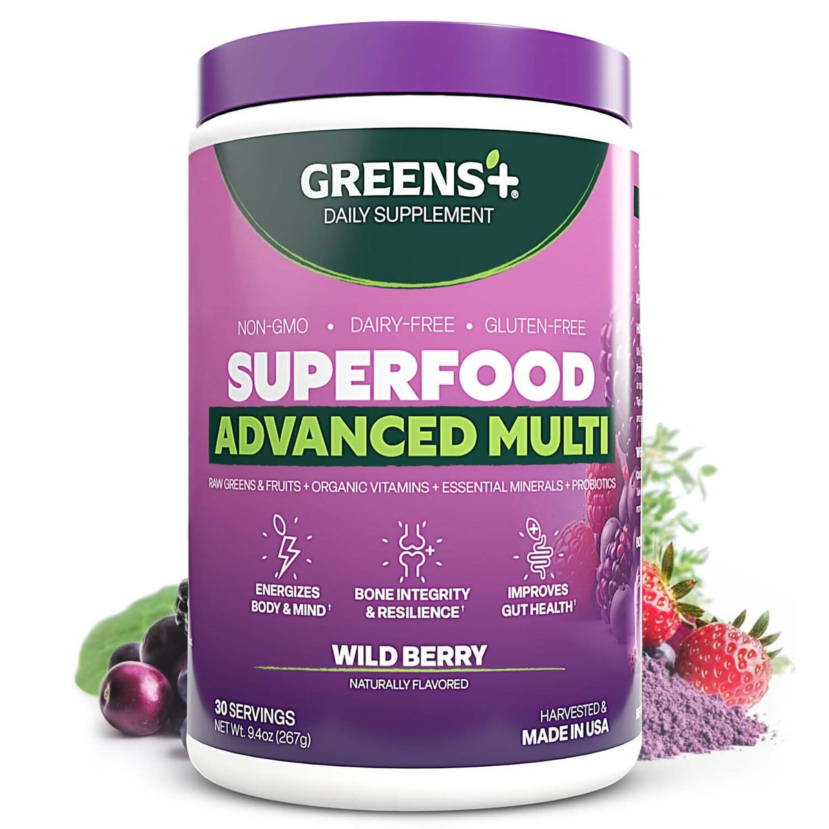 Greens+ Advanced Multi Wild Berry Poudre Superaliment 408g vue de face