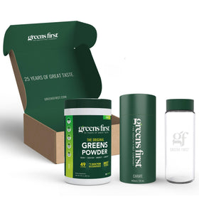 Greens First Ensemble Cadeau avec carafe en verre et poudre de légumes verts