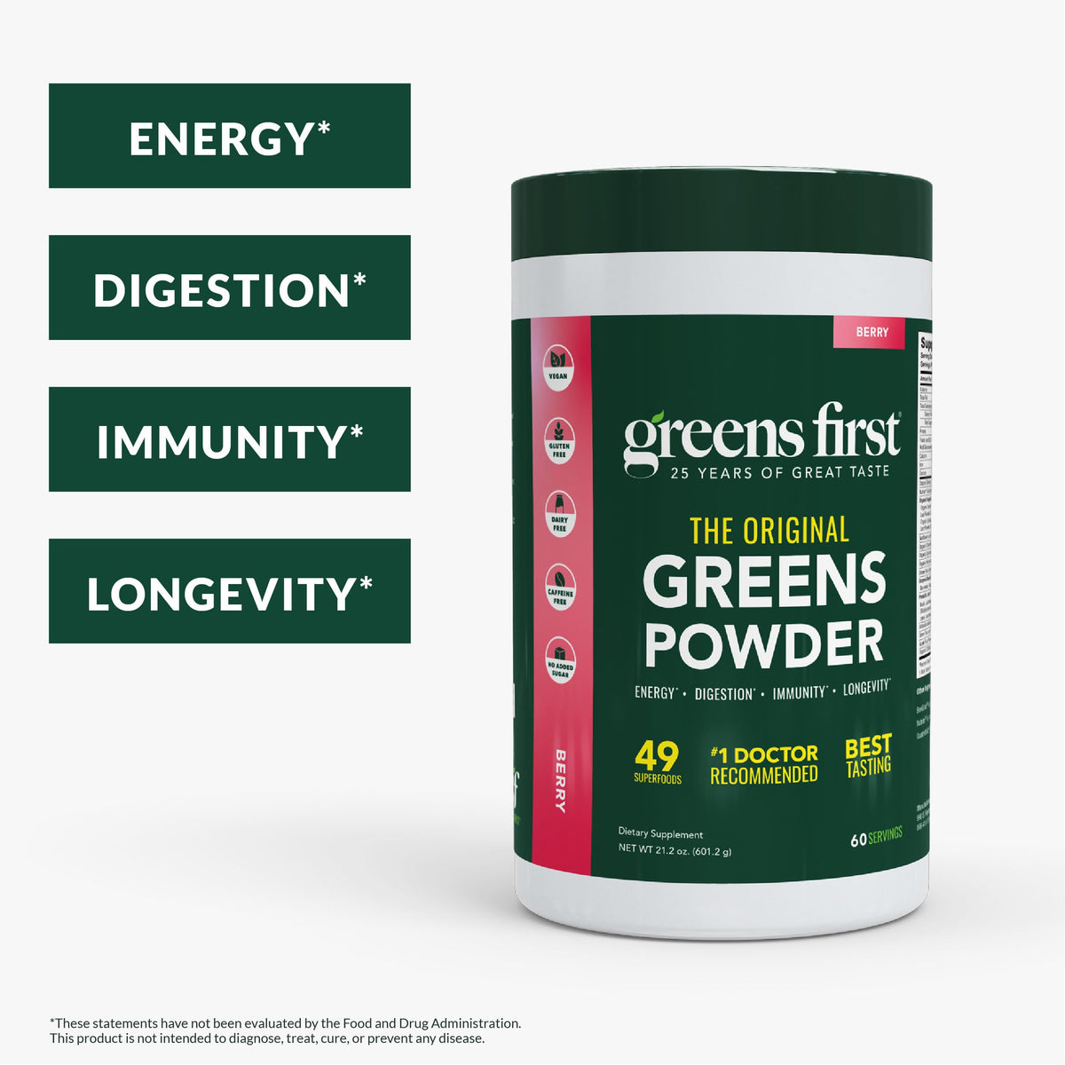Greens First Poudre de Super-aliments Berry 60 Servings 699g vue arrière