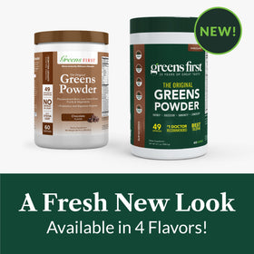 Greens First Poudre de Super-aliments Chocolat, ingrédients sur l'étiquette