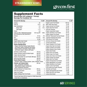 Greens First Poudre de Super-aliments Fraise Kiwi 592g en mélange dans un verre