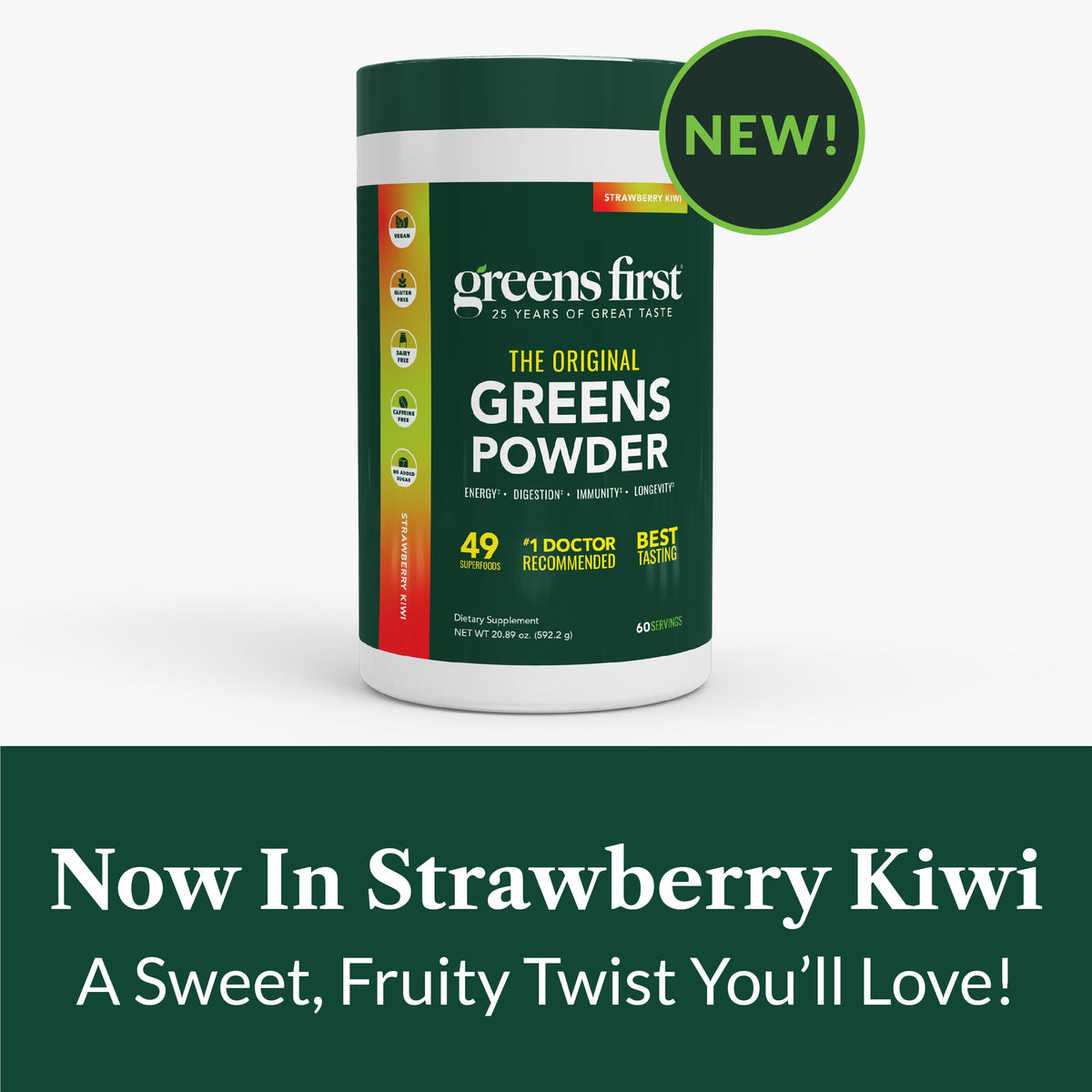 Greens First Poudre de Super-aliments Fraise Kiwi 592g vue de dos