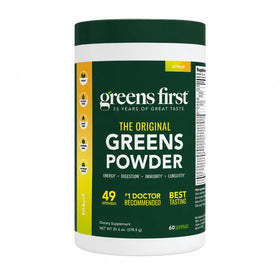 Greens First Poudre de Super-aliments Saveur Agrumes, vue avant du packaging